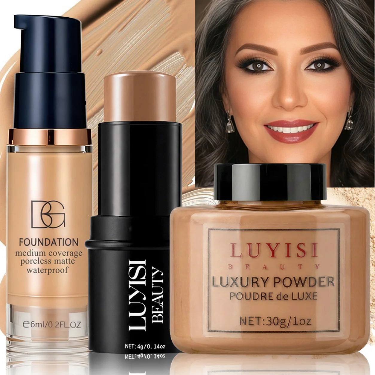 Facial Makeup Set:1PC Foundation+1PC Contouring Stick+1PC Setting Powder,Full Coverage,Waterproof And Sweatproof,Soft Cosmetics.